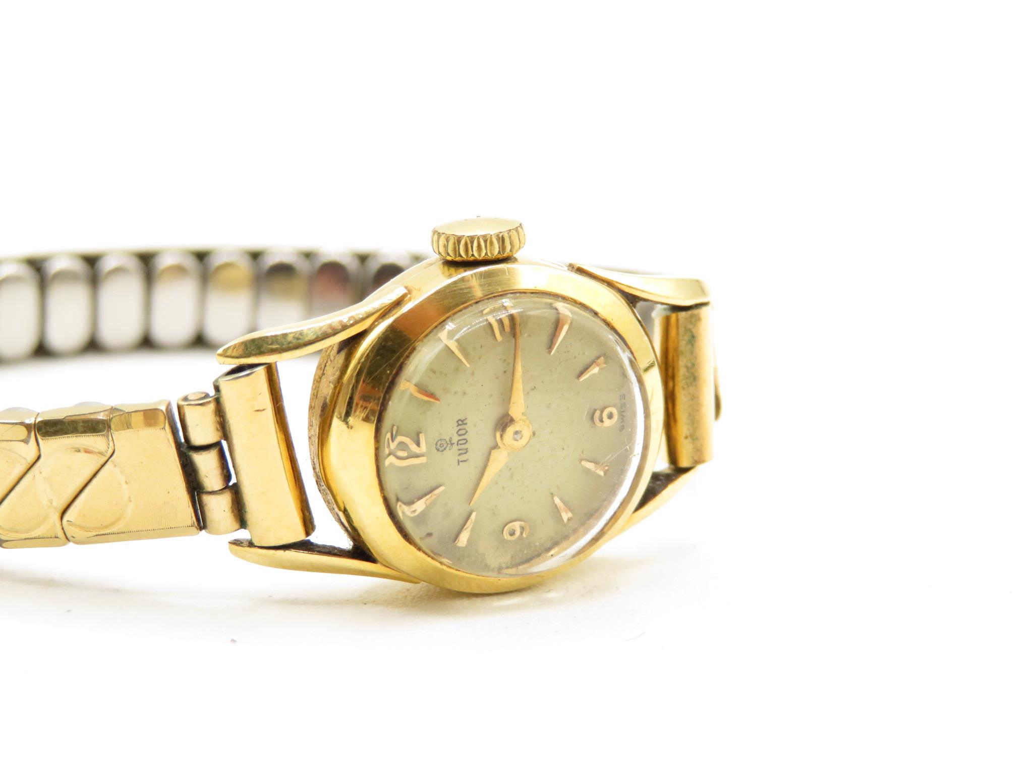 Ladies Tudor 18ct gold wristwatch with non gold strap - watch is overwound - 16mm case - Image 5 of 5