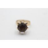 9ct Gold Round Smoky Quartz High Rise Basket Setting Solitaire Statement Ring (3.9g) Size J