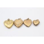 4 X 9ct Back & Front Gold Vintage Etched Heart Lockets (10.2g)