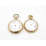 2x Ladies sized gold plated pocket watches 33mm cases both run but not time tested