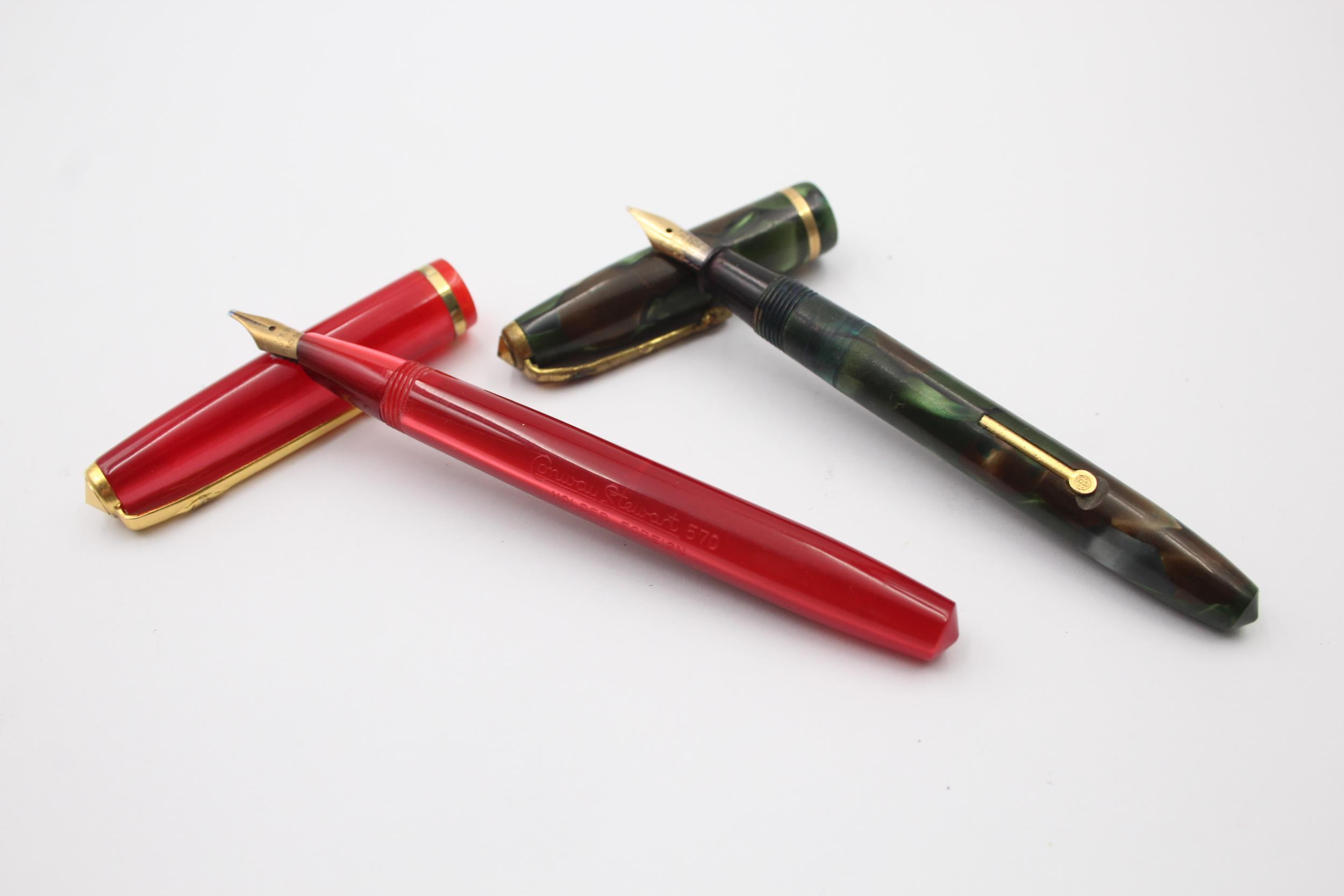 2 x Vintage CONWAY STEWART Fountain Pens w/ 14ct Gold Nibs WRITING Inc Dinkie