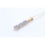 9ct Gold Diamond And Kyanite Column Drop Pendant Necklace (2.2g)