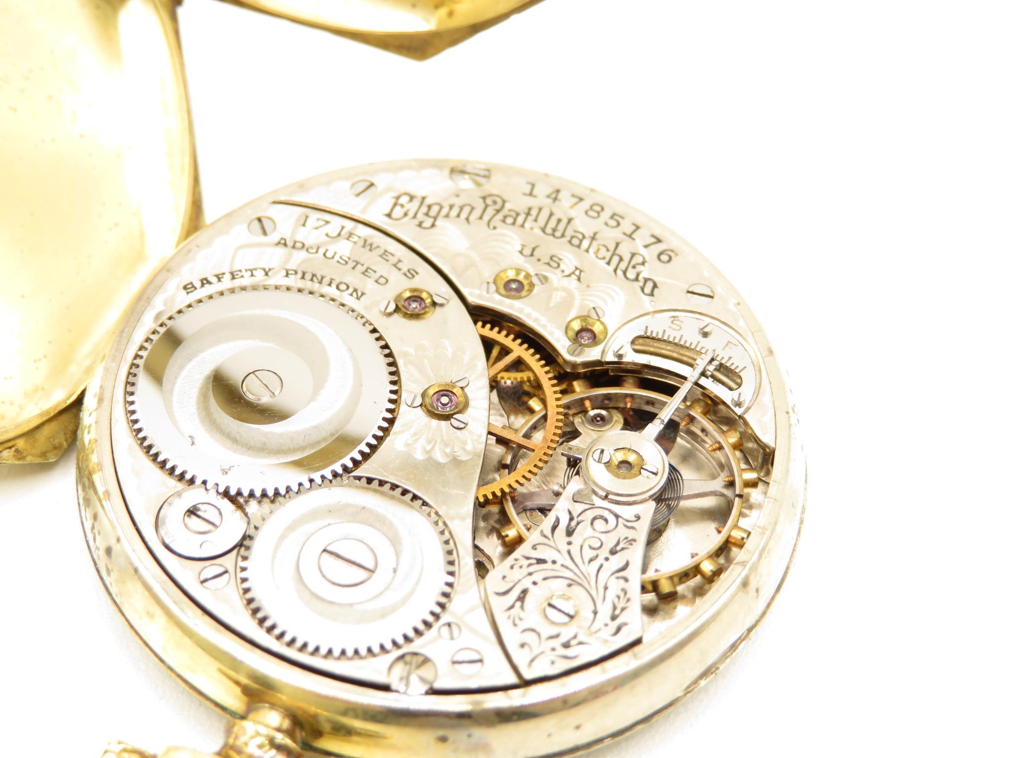 14ct gold Elgin Masonic pocket watch 43mm case with Masonic symbols on dial, movement marked Elgin - Image 6 of 6