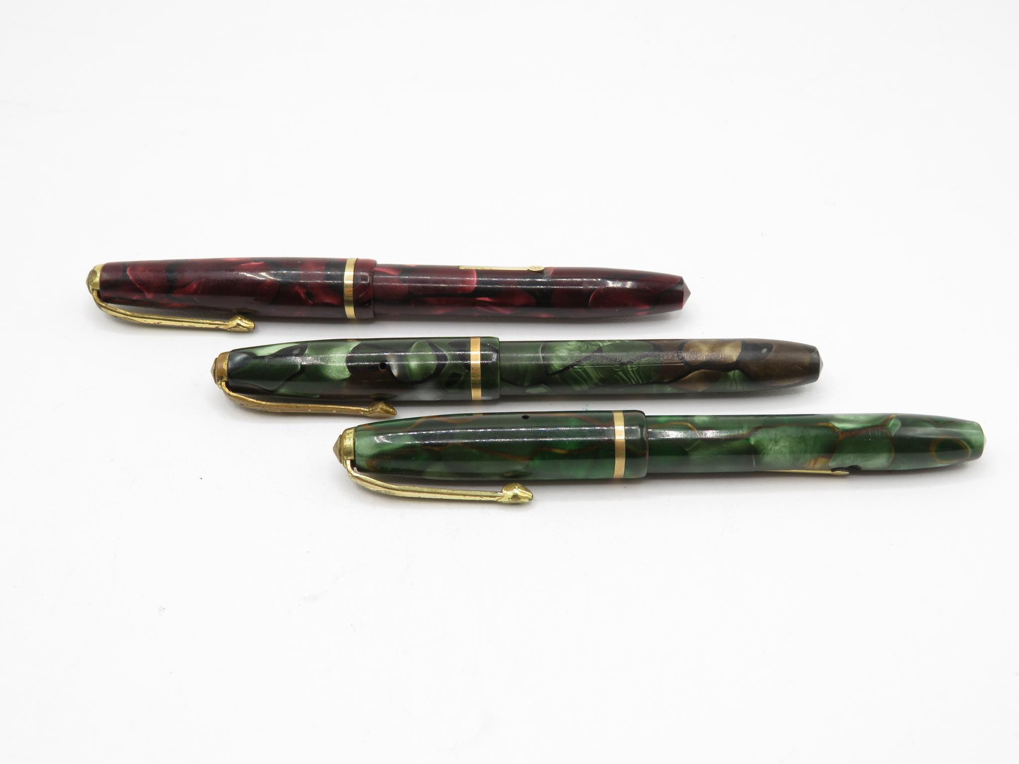 3 x Vintage CONWAY STEWART Dinkie Fountain Pens w/ 14ct Gold Nibs WRITING