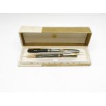 Vintage WATERMAN 513 Green Lacquer FOUNTAIN PEN w/ 14ct Gold Nib, Pencil, Box