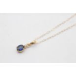 18ct Gold Diamond And Sapphire Column Pendant Necklace (1.1g)