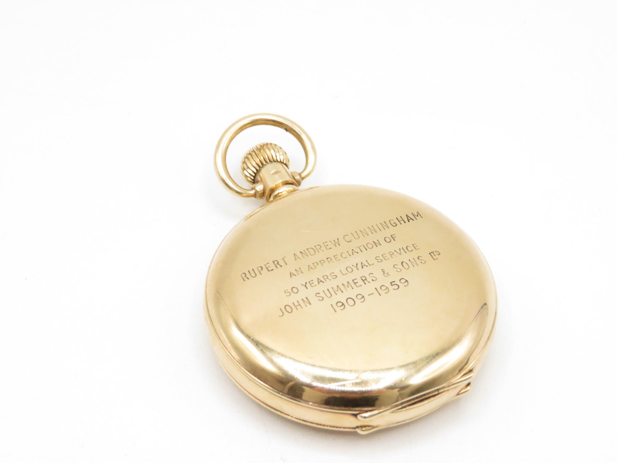 9ct gold gent's pocket watch by Vertex for Asprey signed 50 years loyal service J Summers and Sons - Image 7 of 9