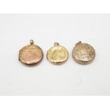 3 X 9ct Back & Front Gold Vintage Foliate Round Lockets (16.2g)