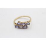 9ct Gold Tanzanite Two Row Trilogy Bypass Ring (2.2g) Size Q