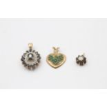 3 X 9ct Gold Gemstone Cluster Pendants Inc. Emerald, Opal, Sapphire & Diamond (4.1g)