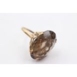 9ct Gold Oval Smoky Quartz High Profile Ornate Basket Setting Cocktail Ring (10g) Size R