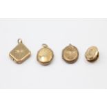 4 X 9ct Back & Front Gold Vintage Etched Small Lockets Inc. Oval & Diamond Shape (8.2g)
