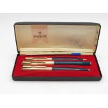 Vintage PARKER 65 Teal FOUNTAIN PEN w/ 14ct Gold Nib, Ballpoint, Pencil, Box Etc // Vintage PARKER