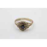 9ct gold diamond and sapphire illusion halo cluster dress ring (2.1g) Size L