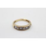 9ct gold vintage tanzanite and diamond set half hoop cluster ring (2.2g) Size K