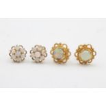 2 x 9ct gold paired opal stud earrings (2.8g)