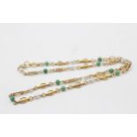 9ct gold vintage pearl and turquoise bead set station necklace (6.9g)