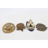 4 x Military Hat badges Inc Somersetshire Helmet Plate Centre, Beds & Herts, Etc // Military Hat
