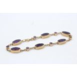 9ct gold vintage amethyst station set bracelet - as seen (7.4g)