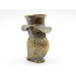 Antique Base Metal Novelty Owl in a Top Hat TOBACCIANA Vesta Case // Dimensions - 6cm(h) x 4cm(w) In