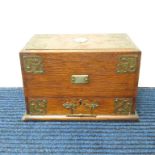 Antique WOODEN DESK TIDY w/ Brass & White Metal Detailing & Inkwell // Dimensions: 19.3cm(H) x 31.