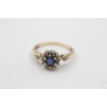 9ct white and yellow gold diamond and sapphire oval halo cluster dress ring (2g) Size L