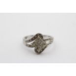 9ct white gold diamond rhombus shaped cluster and bypass paved shoulders set ring (2.2g) Size L