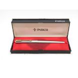 Vintage PARKER 61 Brushed Steel FOUNTAIN PEN w/ Gold Plate Nib WRITING Boxed // Vintage PARKER 61