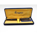 WATERMAN Ideal Black Lacquer FOUNTAIN PEN w/ 18ct Gold Nib WRITING Boxed // WATERMAN Ideal Black