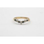 9ct gold diamond and blue gemstone set wishbone ring (1.4g) Size J