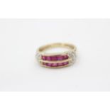 9ct gold vintage ruby and diamond set dress ring (2.5g) Size K