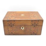 Antique Wooden Box w/ Parquetry Bands & Detail, Mother of Pearl Feature // Antique Wooden Box w/