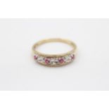 9ct gold vintage ruby and diamond set half hoop eternity ring (1.7g) Size Q