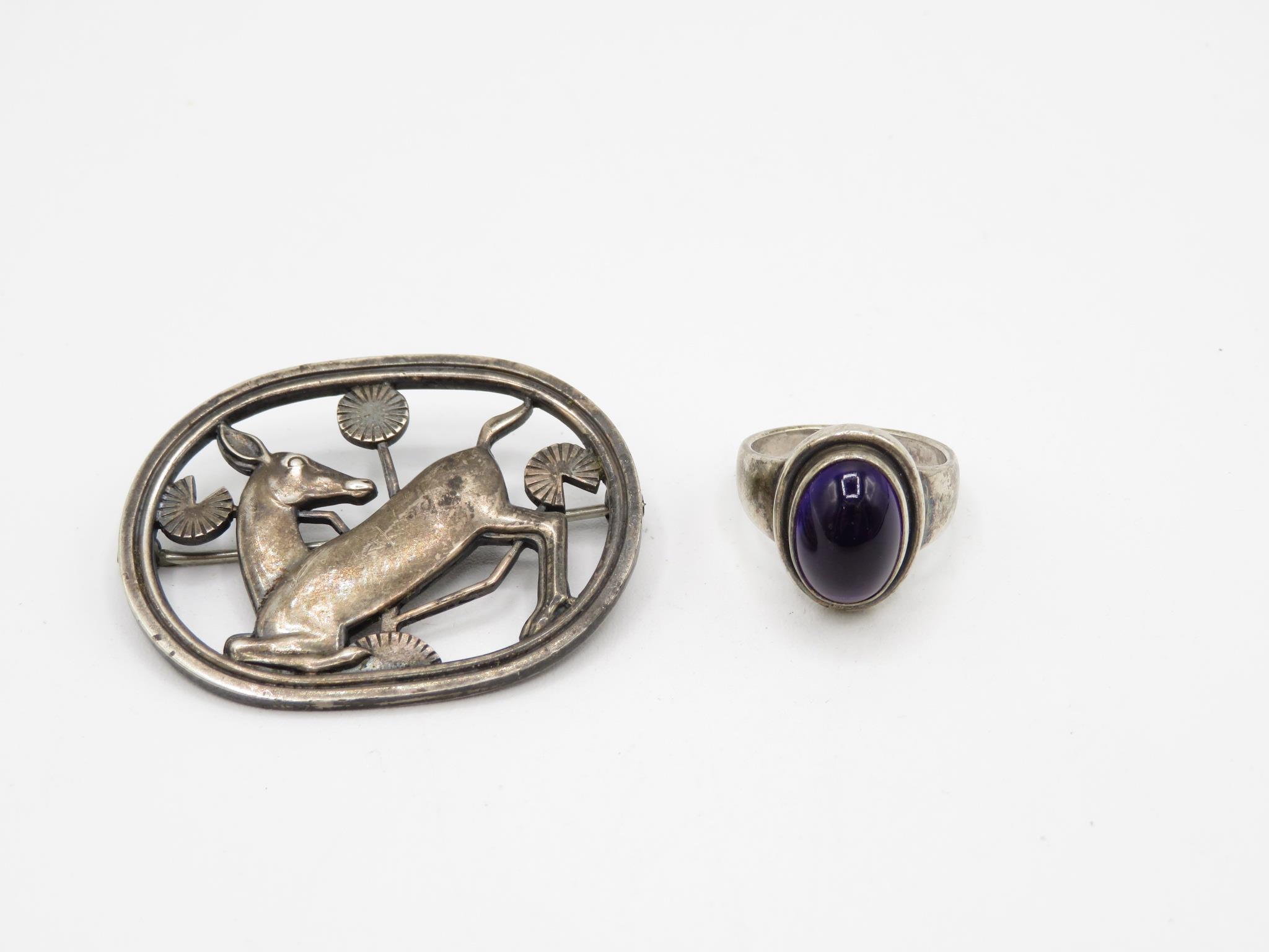 A Silver Brooch And Ring By Georg Jensen (27g)