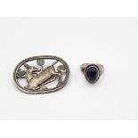 A Silver Brooch And Ring By Georg Jensen (27g)