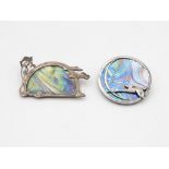 Two Silver And Enamel Brooches By Pat Cheney (31g)