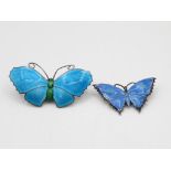 Two Silver Enamel Butterfly Brooches (32g)