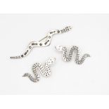 A Sterling Silver Snake Brooch And A Pair Of Snake Design Earrings (24g)