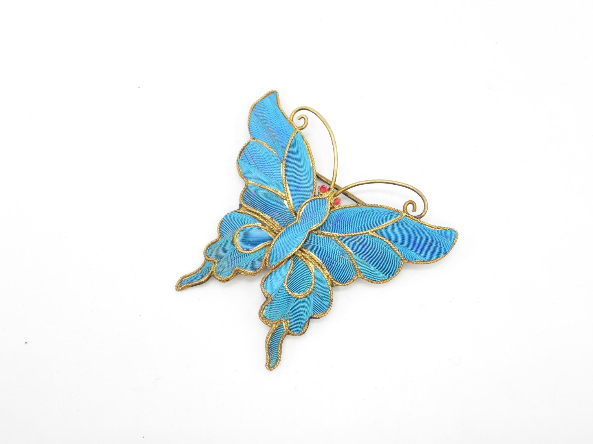 A Tian-Tsui Kingfisher Feather Butterfly Brooch