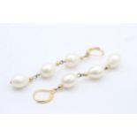 14ct gold freshwater pearl drop earrings (9.8g)