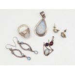 Five Silver Moonstone Set Jewellery Pieces (35g)