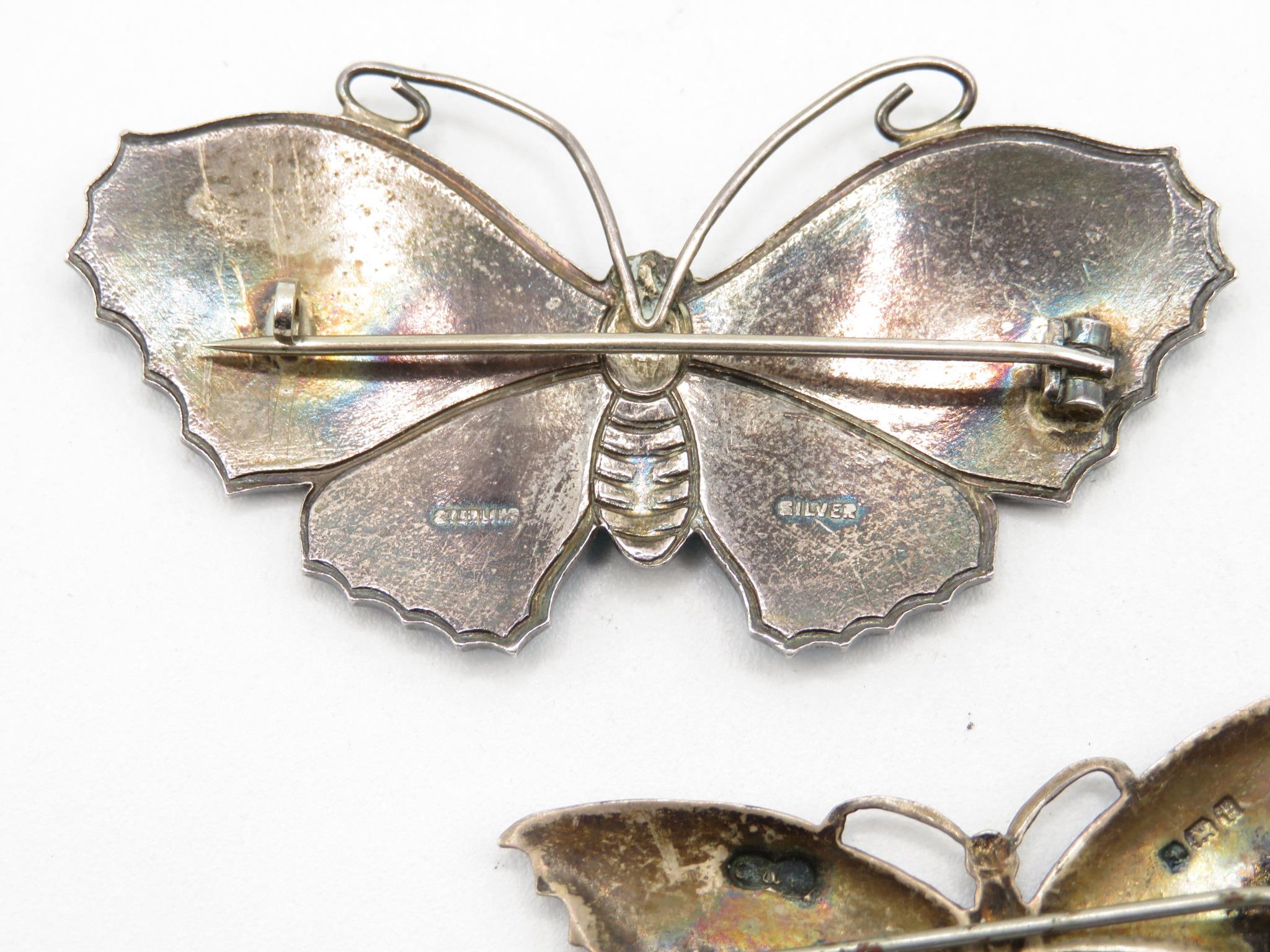 Two Silver Enamel Butterfly Brooches (32g) - Image 4 of 5