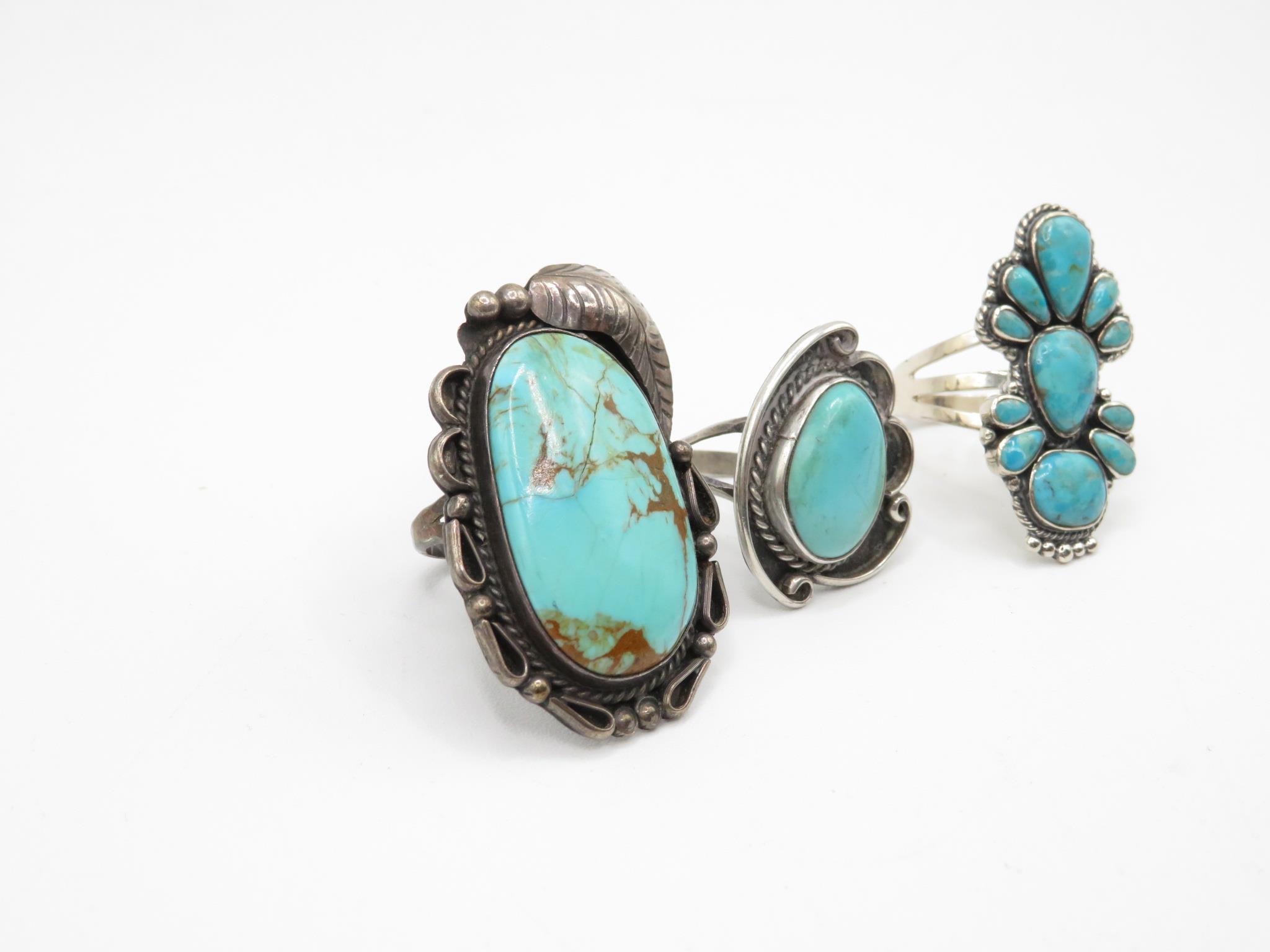 Three Silver Turquoise Set Rings (32g) - Image 2 of 3
