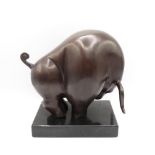 A cast bronze bull on a marble base 7 inches high by 7 inches 1.7 kg