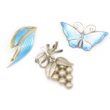Three Scandinavian Silver Brooches Including An Enamel Butterfly By David Anderson (33g)