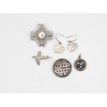 Five Silver Scottish Jewellery Pieces Including Malcom Gray, Ola Gorie And Caithness Glass (34g)