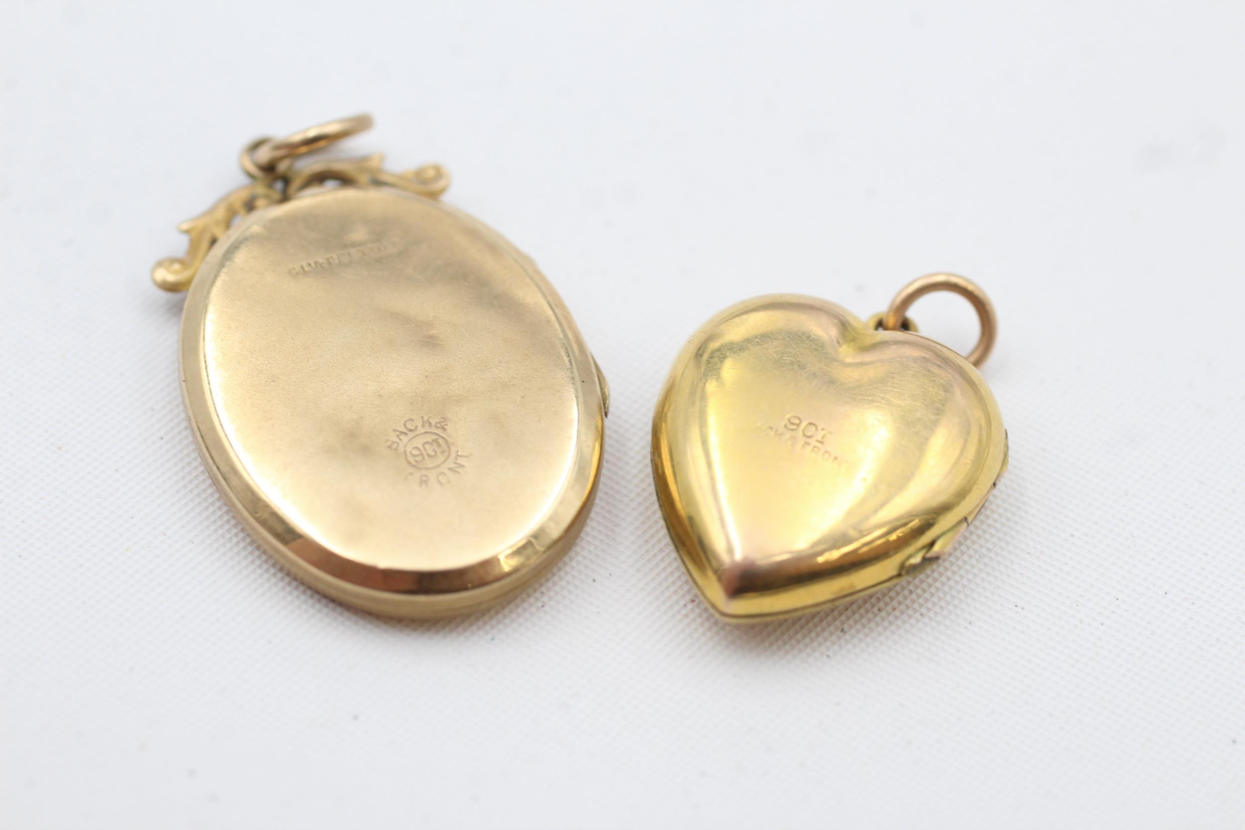 2 x 9ct back & front gold vintage diamond set lockets inc. heart (10.9g) - Image 4 of 4