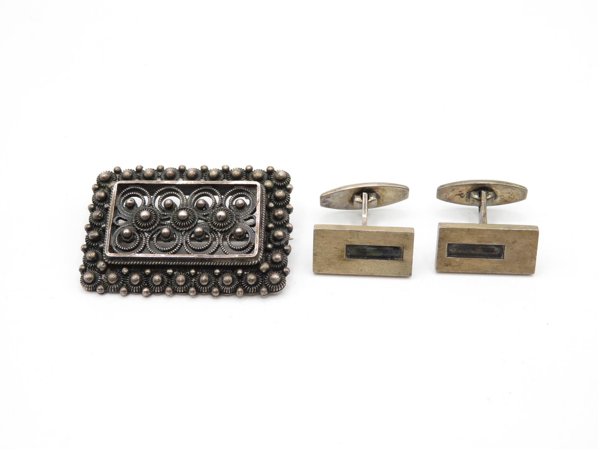 A Silver Scandinavian Silver Brooch And A Pair Of Cufflinks By N.E.From (38g)