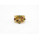 14ct gold russian puzzle style ring with mixed stones size O total weight 5.1g