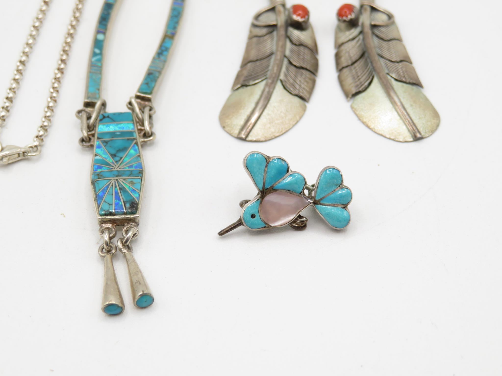 Three Silver Gemstone Set Native American Jewellery Pieces Including Artist Signed (29g) - Image 3 of 4